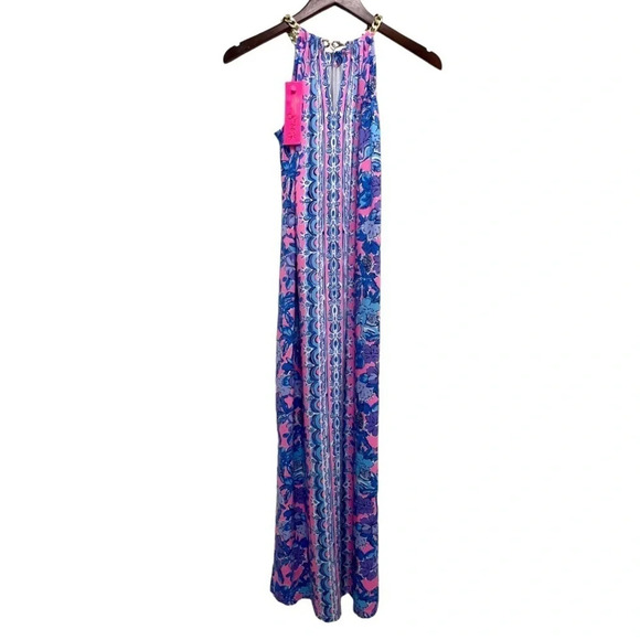 Lilly Pulitzer Bingham Halter Midi Dress soleil Pink Palm Tropical Resort XXS - Picture 6 of 12